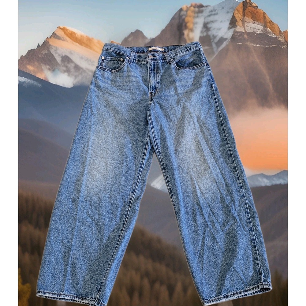 Levis Premium Jeans Women 30 (33x30) Blue Baggy Dad Skater Boho Fade Whiskering